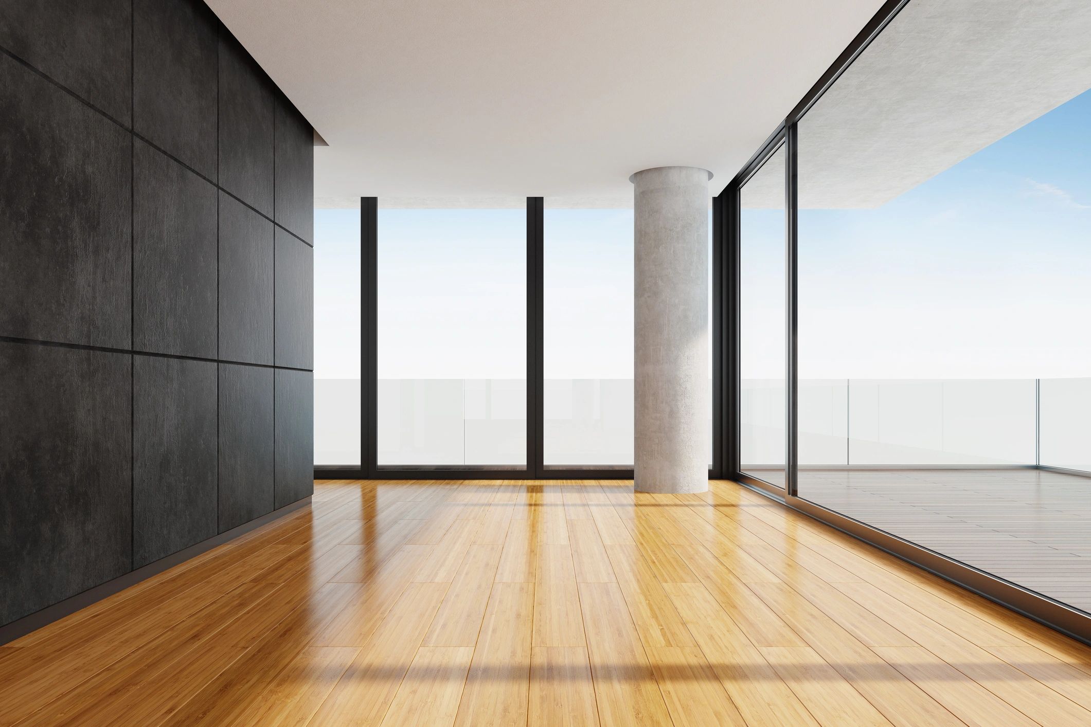 Modern apartment interior with black marble wall tiles