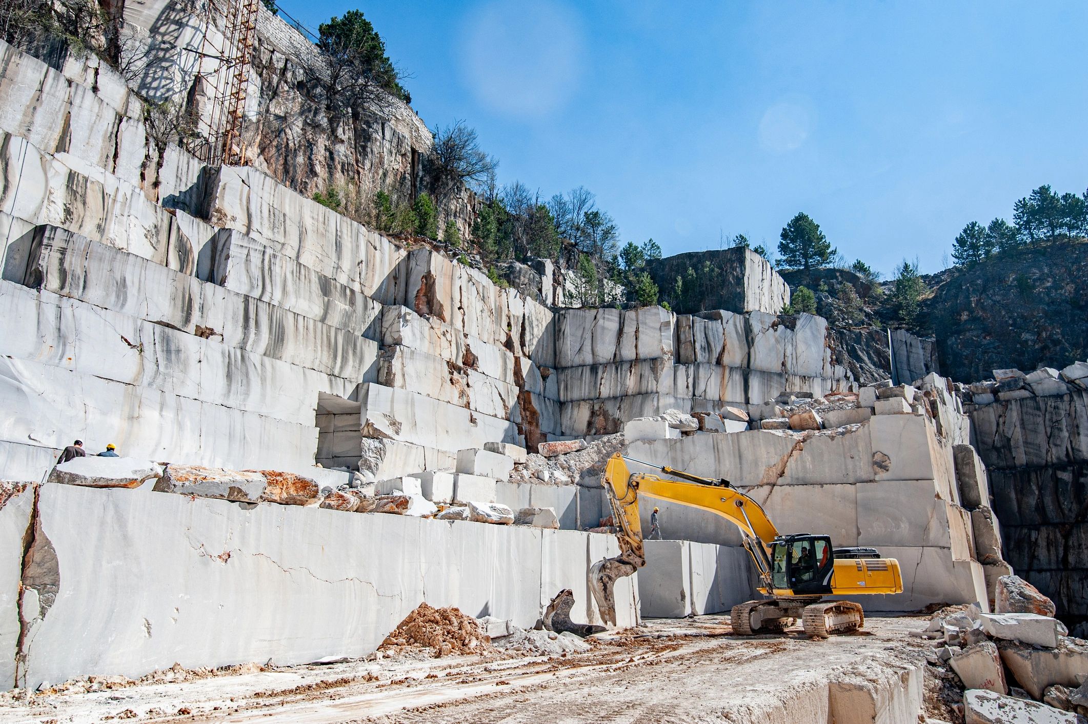 Marble quarry with large stone blocks prepared for processing