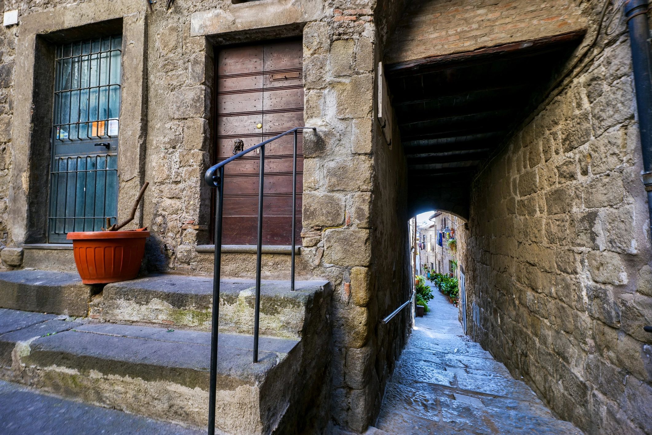 Stone alleyway showing texture and architectural character