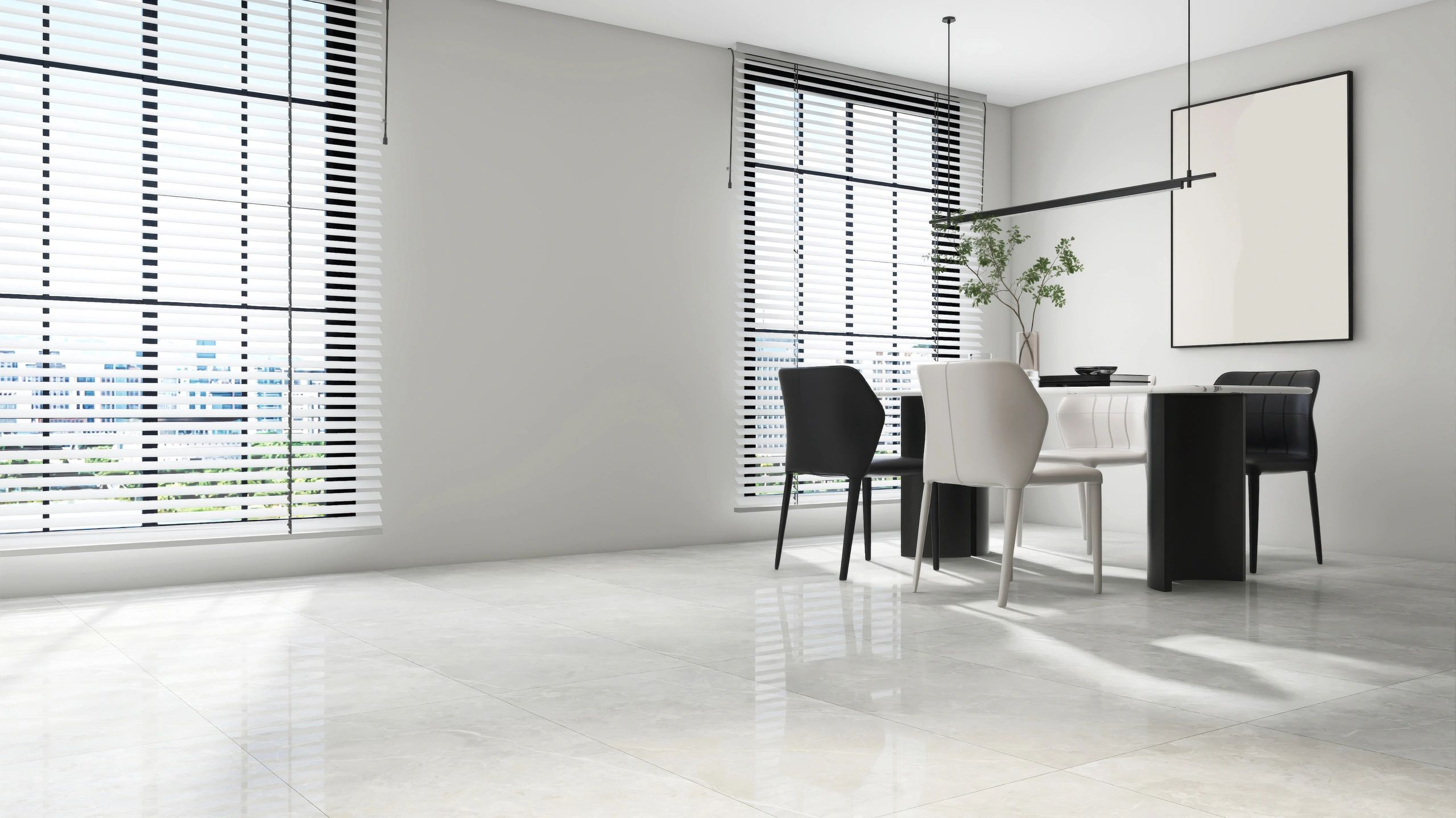Luxury interior with marble table and stone wall surfaces